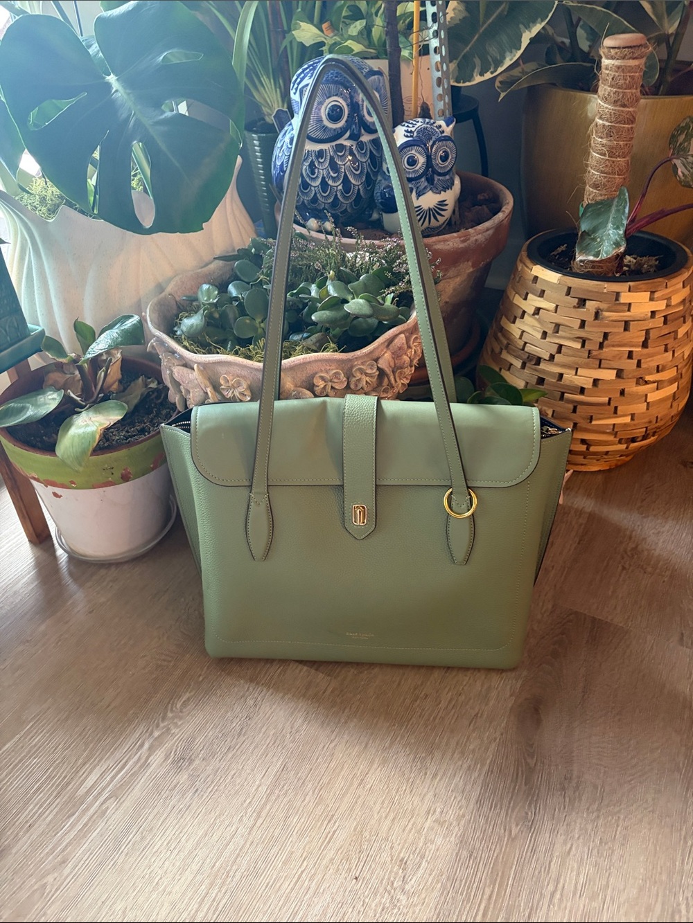 kate spade Mint Green Leather Tote with Gold Ring Accent